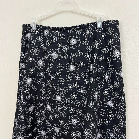 y2k black floral girly boho whimsygoth linen midi skirt - Picture 3 of 8